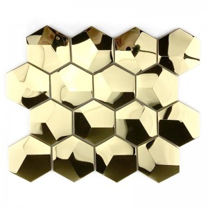 Mosaico do metal das telhas do espelho do hexágono das telhas de mosaico do ouro 3D para o respingo da cozinha / decoração do banheiro